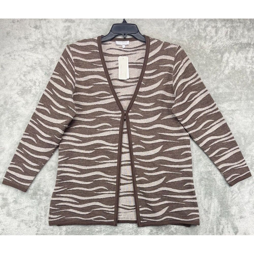 NWT Kris Fashion Intarsia 2 Zebra Cardigan Sweater Size Medium Brown/Beige‎